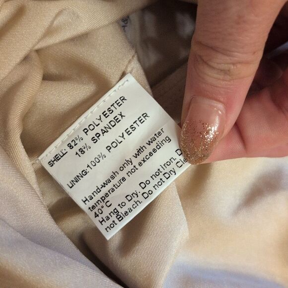 NWOT Cynthia & Sahar Long Sleeve Dress Champagne Ivory Stretch Satin Size XL - Picture 7 of 14